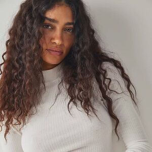 Free People Intimately, White Mock Neck Top, Size L